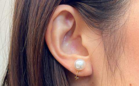 【E：シリコン小 K18YG（イエローゴールド）※直結】S101-307_天草産 9mm - 9.5mm あこや真珠 ホワイトピンク 花珠級 イヤリング パールイヤリング E：シリコン小 K18YG（イエローゴールド）※直結