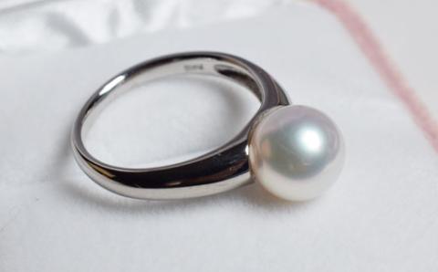 【7号】S101-314_天草産 9-9.5mm プラチナ パール リング ピンク あこや真珠 7号