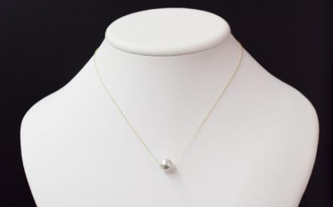 S101-323_天草産 9mm - 9.5mm ネックレス あこや真珠 ナチュラル 1粒 スルー K10 【K10YG】 K10YG