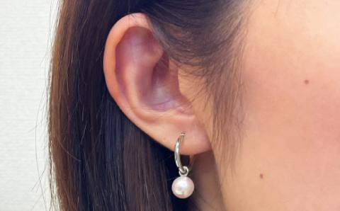 S101-335_あこや真珠 パール ピアス ピンク フープ スタッド 両耳 8mm - 8.5mm【K14WG】 K14WG