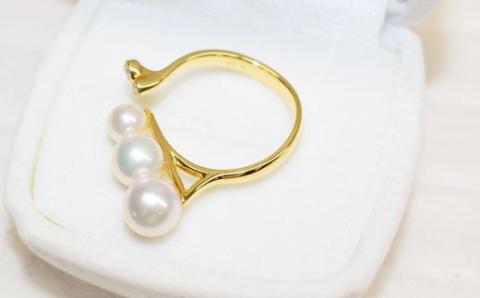 S101-208_天草産 あこや真珠とダイヤモンド リング ベビーパール 3連 3珠