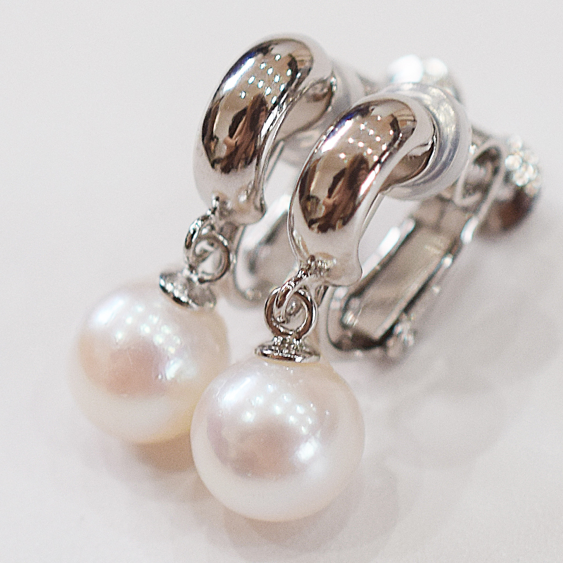 S085-387_あこや真珠 ホワイトピンク 7.5mm - 8mm イヤリング SV925 シルバー925 真珠 半フープ型