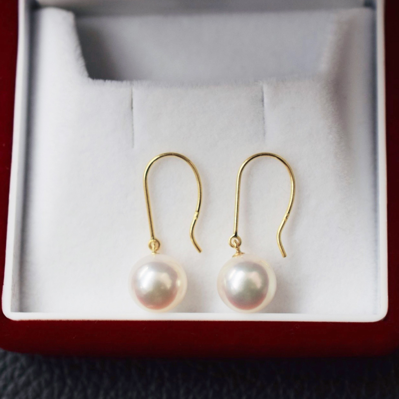 S085-477_あこや真珠 天草 ピアス フック 7.5mm - 8mm ホワイトピンク 真珠