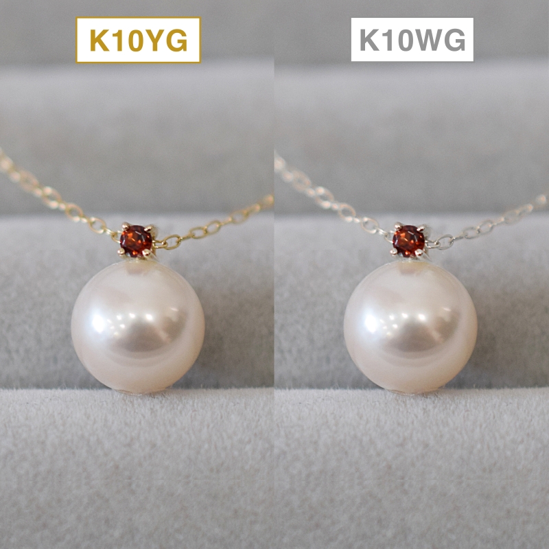 S085-535_あこや真珠 ペンダント ネックレス 8ｍｍ - 8.5mm K10 天草 熊本 ホワイトピンク 誕生石 １月 ガーネット 半貴石 本真珠