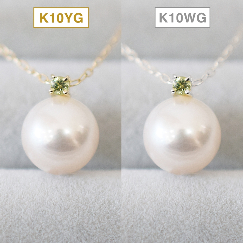 S085-556_あこや真珠 ペンダント ネックレス K10 8mm - 8.5mm  天草 熊本 ホワイトピンク 誕生石 8月 ペリドット 半貴石 本真珠