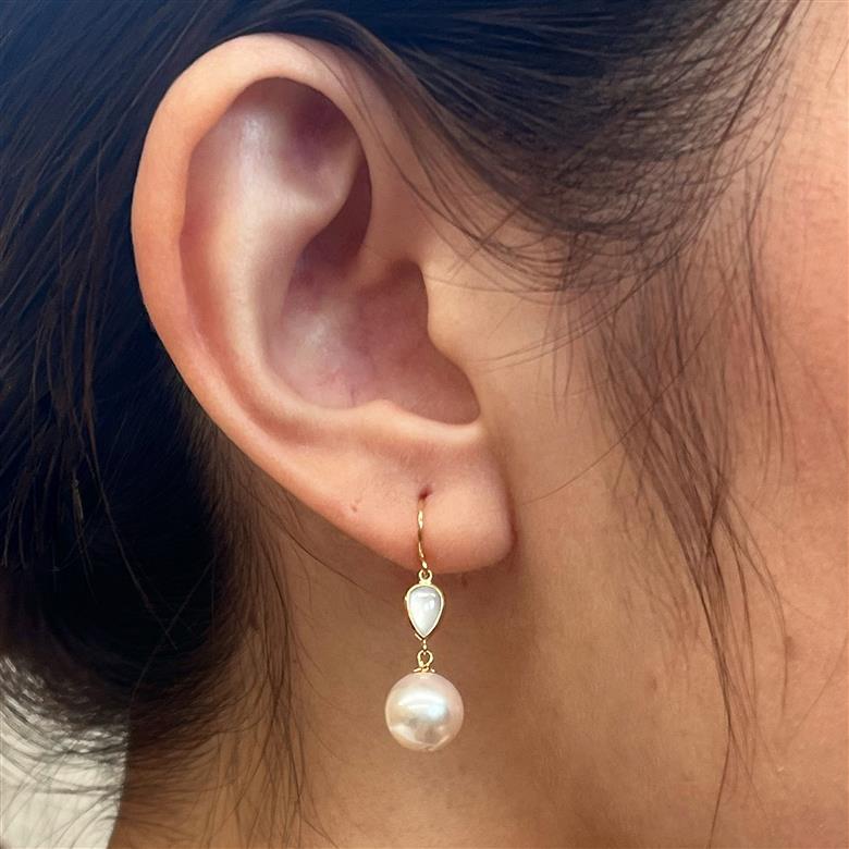 S101-417_あこや真珠 天草 ピアス シェル 8mm - 8.5mm ドロップ ホワイトピンク K18 K14 YG WG