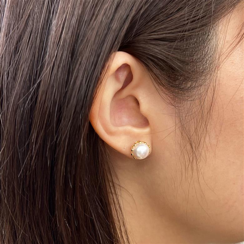 S101-429_あこや真珠 天草 熊本 ピアス ミルククラウン 8mm - 8.5mm 皿 花型 花びら ホワイトピンク