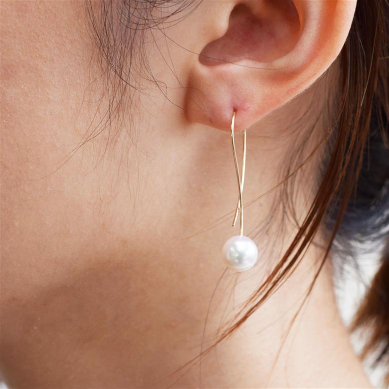 S101-432_あこや真珠 ピアス フック クロス 8mm - 8.5mm ホワイトピンク