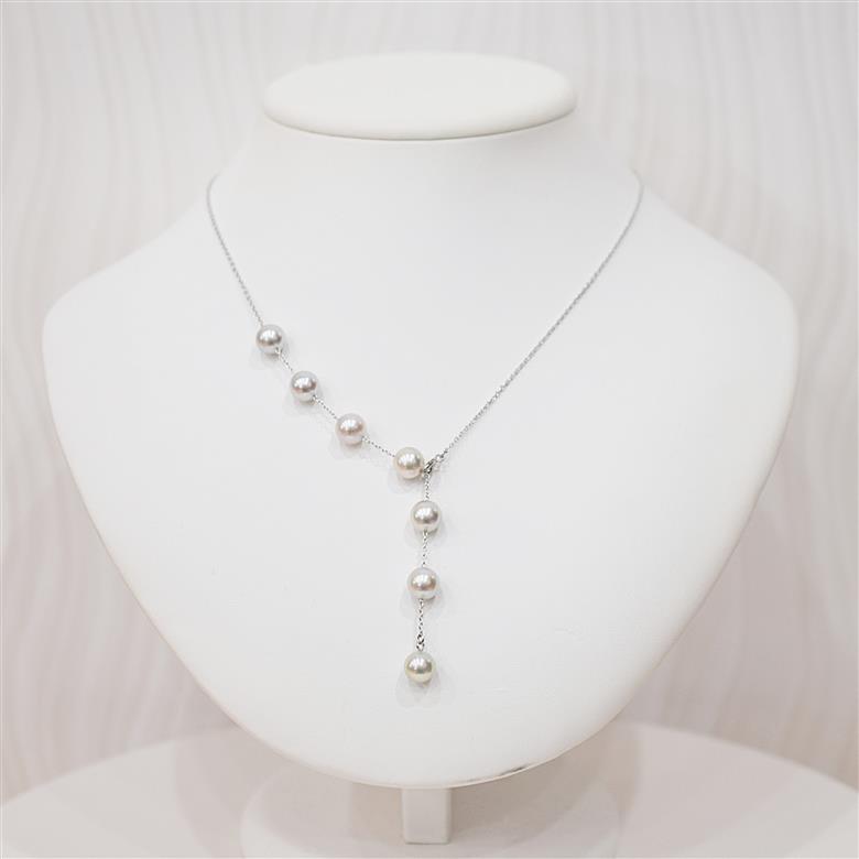 S101-449_あこや真珠 天草 ネックレス マルチ Y字 無調色 8mm - 8.5mm ナチュラル SV シルバー