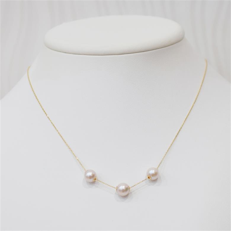 S101-453_あこや真珠 天草 ネックレス ピンク スルー シリコン 3連 7.5mm - 8mm  調色