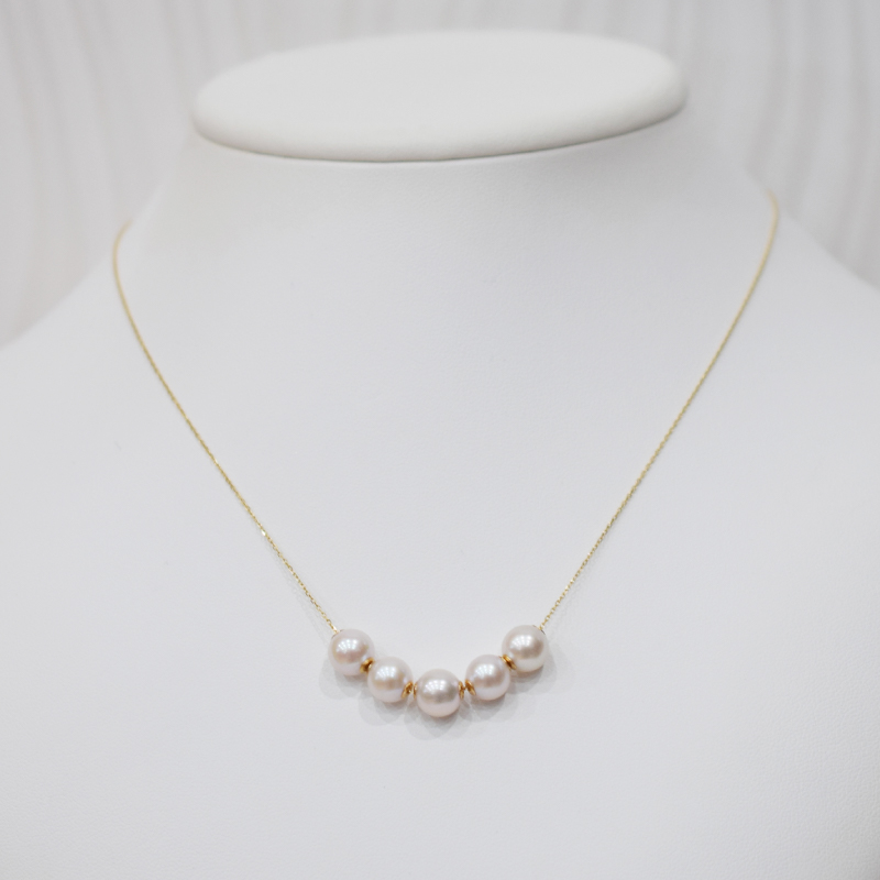 S101-456_あこや真珠 天草 ネックレス ピンク スルー シリコン 5連 7.5mm - 8mm  真珠 調色