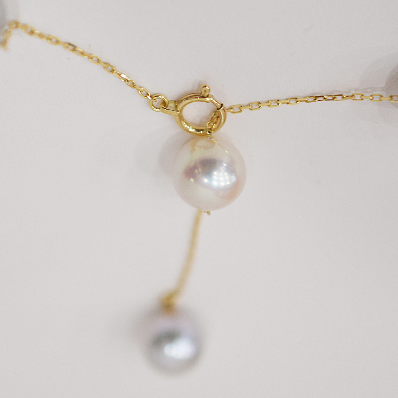 S101-462_あこや真珠 天草 ネックレス ステーション マルチ Y字 2WAY 無調色 8mm - 8.5mm K18