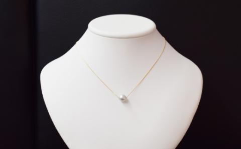 S085-278_天草産 9mm - 9.5mm ネックレス あこや真珠 ナチュラル 1粒 スルー K18 ベネチアン