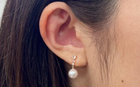 S085-298_ホワイトトパーズ ローズクォーツ ピンクトルマリン スタッド ピアス 7.5-8mm K18PG 花珠級 半貴石 あこや真珠 ピアス あこや 真珠 プレゼント パール 真珠 akoy