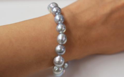 S101-059_天草産 9mm - 10mm ナチュラル ブルー バロック あこや真珠 パール ブレスレット