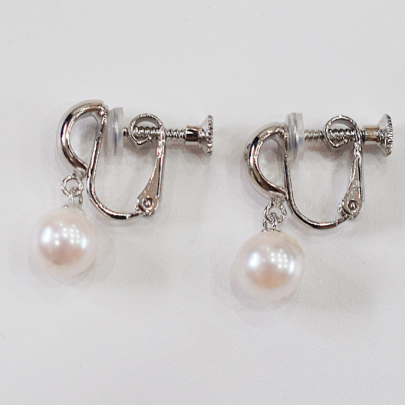 S085-387_あこや真珠 ホワイトピンク 7.5mm - 8mm イヤリング SV925 シルバー925 真珠 半フープ型