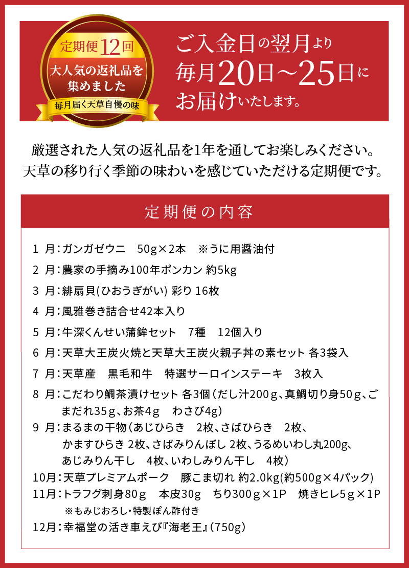S999-T04_【定期便12回】天草市堪能12ヵ月定期便