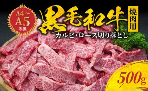 S001-026_黒毛和牛 焼肉 カルビ ロース 切り落とし 500g A4 ～ A5