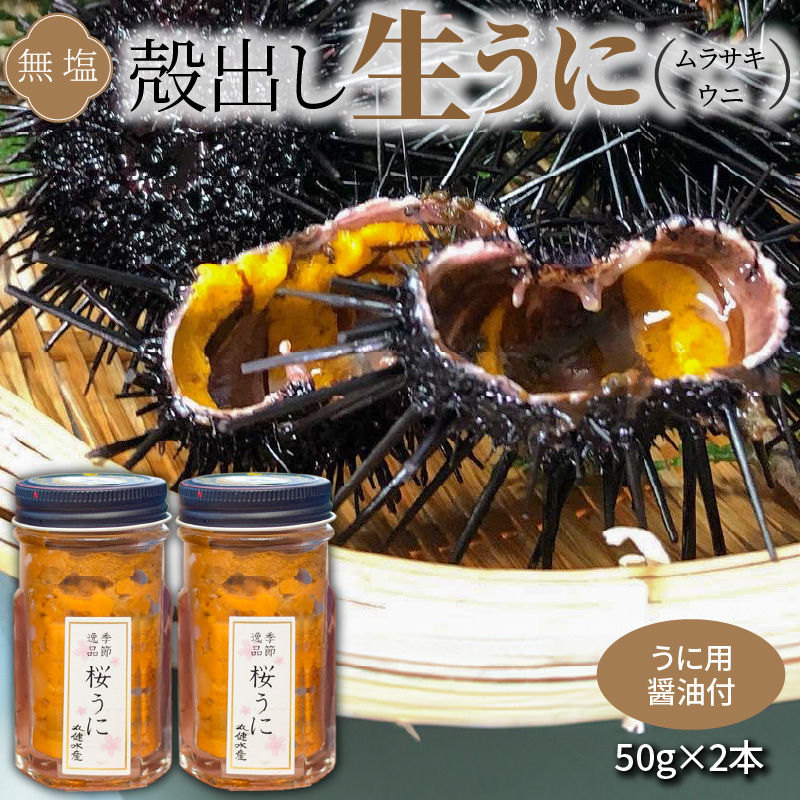 S002-022_殻出し生うに（ムラサキウニ）50g×2本 うに用醤油付【先行受付】