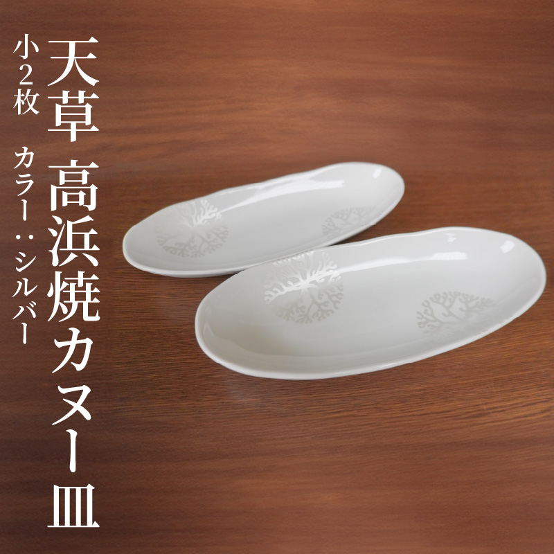 S026-049_天草 高浜焼カヌー皿 小2枚 計2枚入りセット（シルバー） シルバー