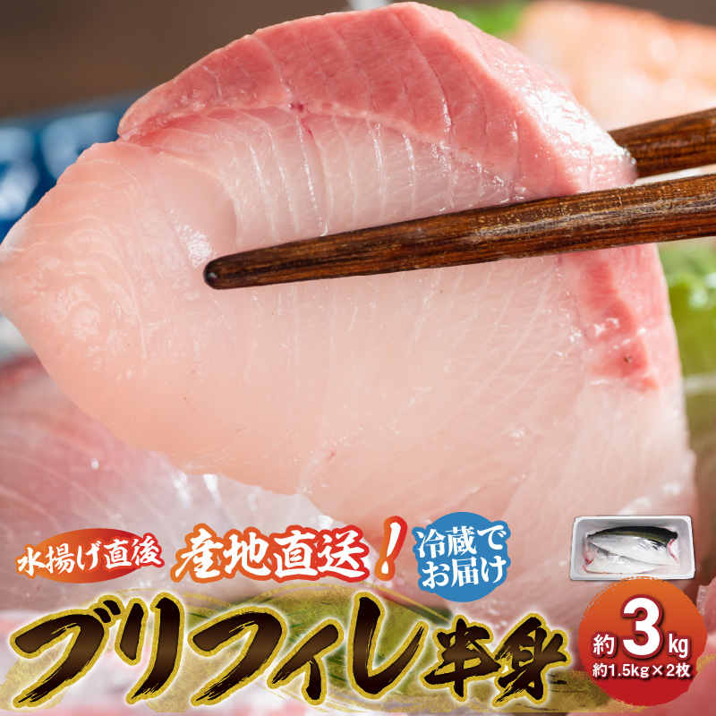S042-001_ブリフィレ 半身 約3kg(約1.5kg×2枚)ぶり 鰤【先行予約】