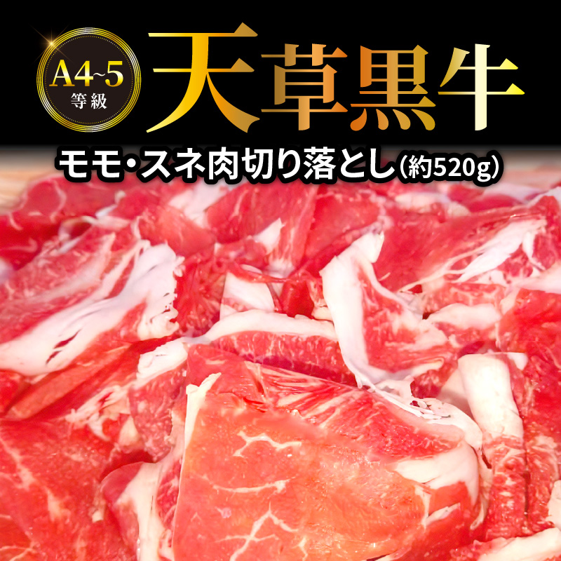 S074-016_天草黒牛 モモ・スネ肉 切り落とし 約520g 黒毛和牛 A4～5等級