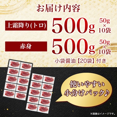【国産馬刺し】熊本直送　上霜降り(トロ)500g+赤身500g　合計1kg(美里町)【配送不可地域：離島】