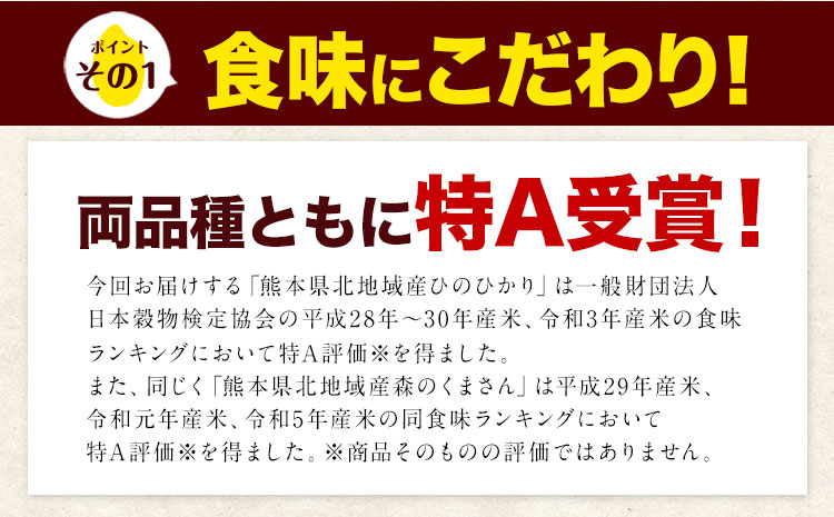 令和7年産 新米 特A受賞品種 【12ヶ月定期便】 無洗米ひのひかり5kg 無洗米森のくまさん5kg 計10kg 食べ比べ厳選お楽しみセット 熊本県産(玉東町産含む） 5kg×2袋 無洗米 精米 玉東町 森くま 10kg《お申込み翌月から出荷》ブランド米---hm7tei_276000_10kg_mo12_gkt---