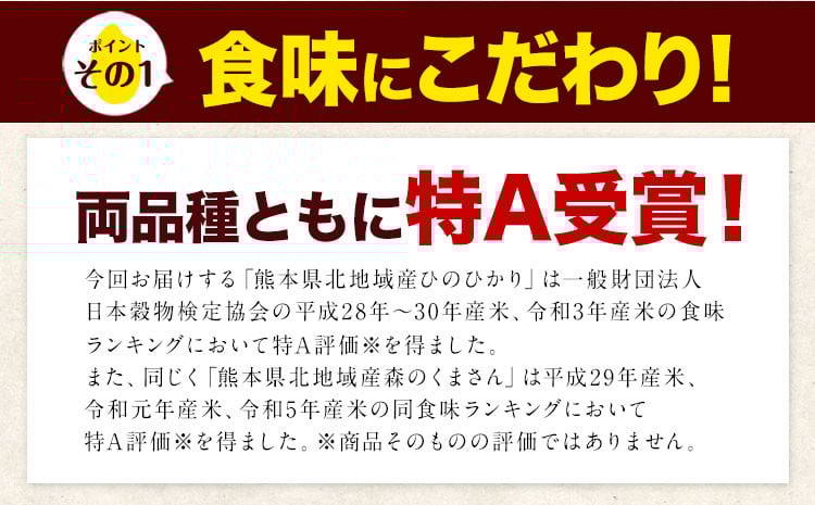新米 令和7年産 特A受賞品種 【隔月6回定期便】無洗米ひのひかり 5kg  無洗米森のくまさん 5kg 計10kg 食べ比べ厳選お楽しみセット 熊本県産(玉東町産含む） 無洗米 精米 玉東町 《お申込み翌月から出荷》ブランド米---hm7tei_138000_10kg_ev2mo6_gkt---