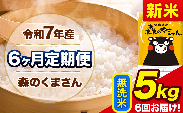 新米 令和7年産 森のくまさん【6ヶ月定期便】 無洗米 《お申込み翌月から出荷》5kg(5kg×1袋) 計3回お届け 熊本県産 単一原料米 森くま 熊本県 玉東町---mk7tei_69000_5kg_mo6_gkt_m---