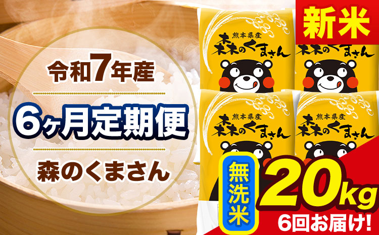 新米 令和7年産 森のくまさん【6ヶ月定期便】 無洗米 《お申込み翌月から出荷》20kg(5kg×4袋) 計3回お届け 熊本県産 単一原料米 森くま 熊本県 玉東町---mk7tei_276000_20kg_mo6_gkt_m---