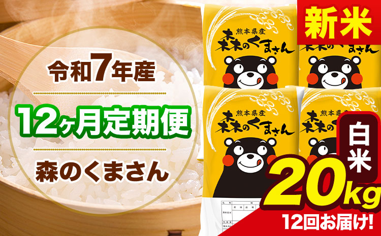 新米 令和7年産 森のくまさん【12ヶ月定期便】 白米 《お申込み翌月から出荷》20kg(5kg×4袋) 計3回お届け 熊本県産 単一原料米 森くま 熊本県 玉東町---mk7tei_552000_20kg_mo12_gkt_h---