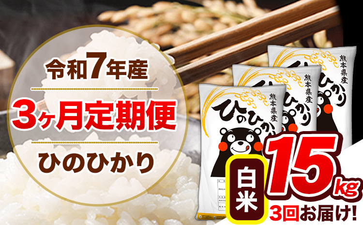 【3ヶ月定期便】令和7年産 定期便 白米 ひのひかり 15kg 《お申込み翌月から出荷》令和7年産 熊本県産｜人気米 熊本県産米 お米 生活応援米---hn7tei_103500_15kg_mo3_gkt_h---