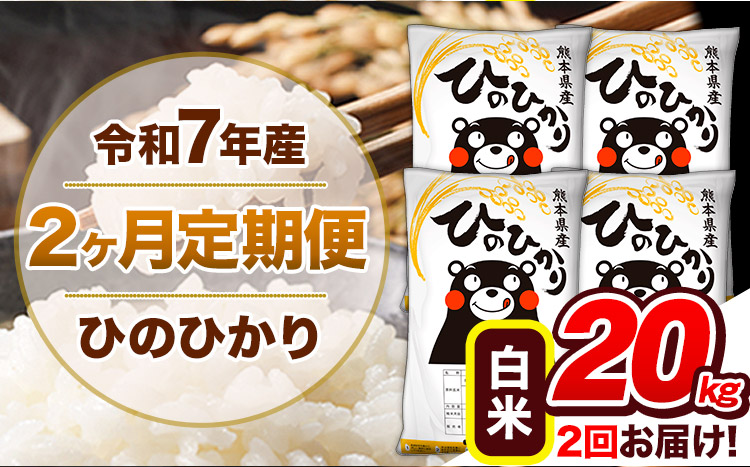 【2ヶ月定期便】令和7年産 白米 定期便 ひのひかり 20kg 《お申込み翌月から出荷》熊本県産 ふるさと納税 白米 精米 ひの 米 こめ ふるさとのうぜい ヒノヒカリ コメ 熊本米 ひのもり---hn7tei_92000_20kg_mo2_gkt_h---