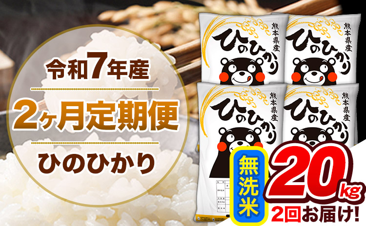 【2ヶ月定期便】令和7年産 無洗米 定期便 ひのひかり 20kg 《お申込み翌月から出荷》 熊本県産 ふるさと納税 精米 ひの 米 こめ ふるさとのうぜい ヒノヒカリ コメ 熊本米 ひのもり---hn7tei_92000_20kg_mo2_gkt_m---