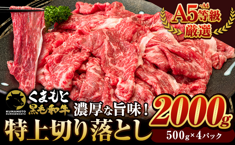 くまもと黒毛和牛 特上切り落とし ウデ・モモ 切り落とし 2000g 牛肉 冷凍 《30日以内に出荷予定(土日祝除く)》冷凍庫 個別 取分け 小分け 個包装 モモ スライス 肉 お肉 しゃぶしゃぶ すき焼き A5 A4---gkt_fkkgmur_30d_8_34000_2000g---