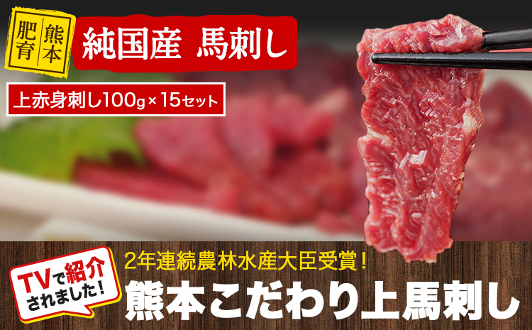馬刺し 上赤身 ブロック 国産 熊本肥育 生食用 たれ付き 100g×15セット 《90日以内に出荷予定(土日祝除く)》 ---gkt_fkgakm_90d_50000_1500gt---