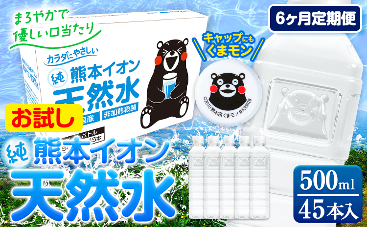 【6ヶ月定期便】水 500ml 家計応援 くまモン の ミネラルウォーター 天然水 熊本イオン純天然水 ラベルレス 45本 500ml 《申込み翌月から発送》 飲料水 定期 備蓄 備蓄用 箱 ペットボトル 防災用 調乳 ラベル ミネラルウオーター---gkt_gfrsttei_r7_36000_45p_mo6--- st-p