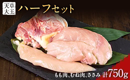 天草大王　ハーフセット 約750g【幻の地鶏】もも・むね・ささみ各1枚 熊本県産 玉東町《60日以内に出荷予定(土日祝除く)》---dg_fasohalf_60d_r7_11000_750g---