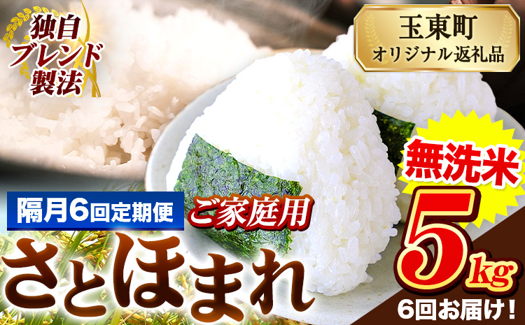 【隔月6回定期便】熊本県産 さとほまれ 無洗米 ご家庭用 定期便 5kg 《お申込み翌月から出荷》 熊本県 玉名郡 玉東町 米 こめ コメ ブレンド米 送料無料---gkt_sthmltei_5kg_66000_ev2mo6---