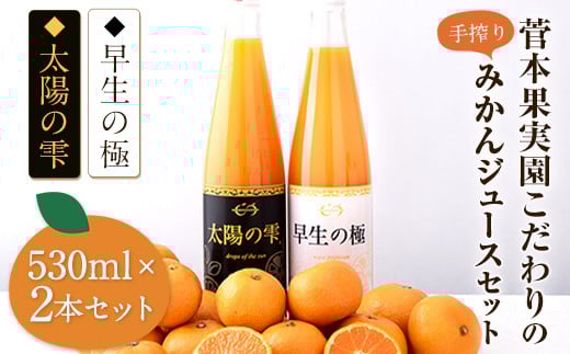 『菅本果実園』こだわりの手搾りみかんジュースセット 太陽の雫530ml×1本早生の極み530ml×1本《11月下旬‐4月末頃出荷》 ---sg_mikanju_cf114_25_17500_2i---