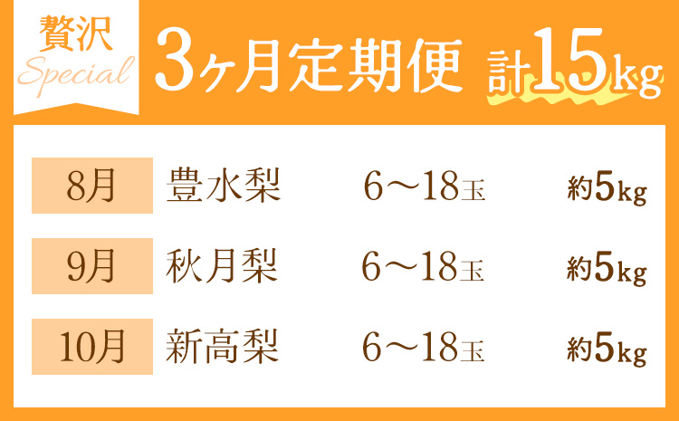 【3ヶ月定期便】梨 定期便 秀品 3ヶ月連続 梨の定期便 スペシャル 計15kg 日本フルーツ株式会社《8月上旬-10月末頃出荷》熊本県 長洲町 なし ナシ 豊水梨 秋月梨 新高梨 果物 フルーツ---sn_cnfzntei_49000_special_aug3---