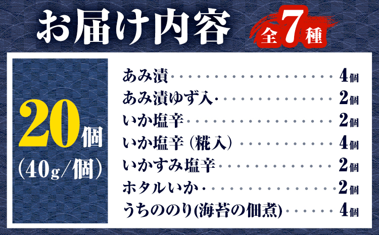内野海産の海の幸セット 20個入り 《45日以内に出荷予定(土日祝除く)》あみ漬 いか 海苔 佃煮 塩辛 いかすみ---sn_cuchisaci20_45d_r7_17500_800g---
