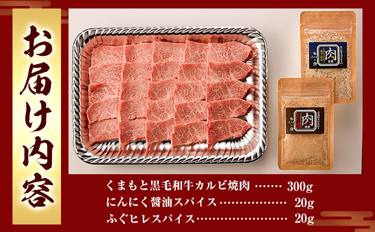 牛肉 くまもと 黒毛和牛 カルビ焼肉 300g（肉専用スパイス2種付き）富士商株式会社《30日以内に出荷予定(土日祝除く)》 熊本県 長洲町 くまもと 黒毛和牛 冷凍 カルビ 焼肉 スパイス付き 送料無料---sn_ffujiks_30d_r7_18000_300g---st-p