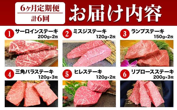 【6ヶ月定期便】熊本あか牛 あか牛 ステーキ 食べ比べ 定期便6回（6ヶ月） 肉  《お申込み月の翌月から出荷開始》 三協畜産---sn_fskatbtei_r7_200000_mo6num1---