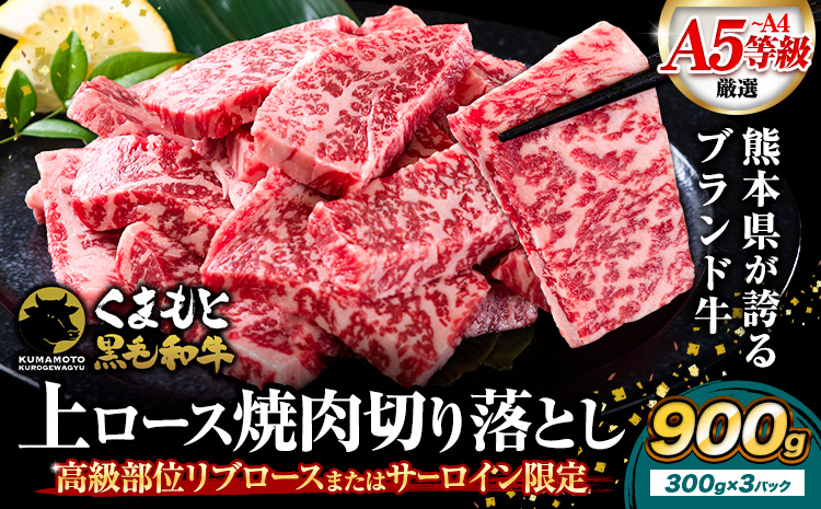 牛肉 A4～A5等級 黒毛和牛 切り落とし くまもと黒毛和牛 上 ロース 焼肉切り落とし 900g 《30日以内に出荷予定(土日祝除く)》熊本県 長洲町 上ロース 焼肉用 焼肉 肉 お肉 和牛 A5 A4 300g 小分け リブロース サーロイン---ng_fzyoursyk_30d_r7_25000_900g---