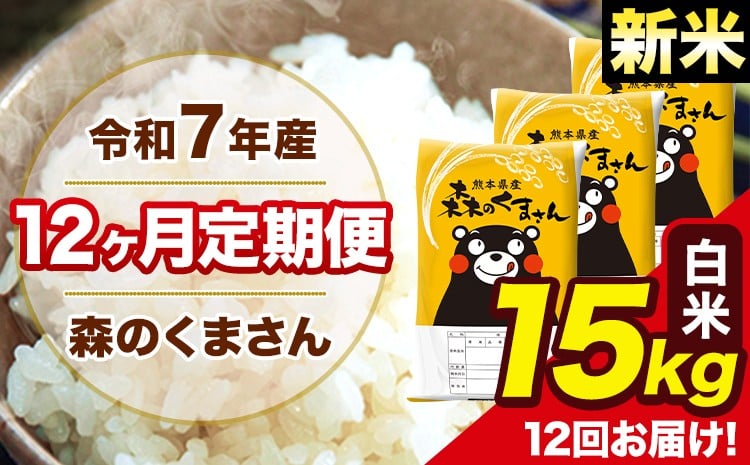 新米 令和7年産 森のくまさん 白米 15kg 5kg×3袋 計12回お届け 《お申込み翌月から出荷》 お米 こめ 熊本県産 ご飯 備蓄---mk7tei_438000_15kg_mo12_ng_h---