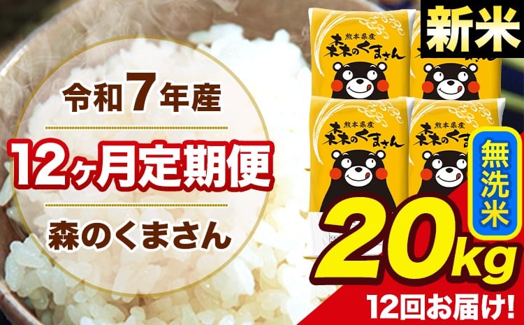 新米 令和7年産 森のくまさん 無洗米【12ヶ月定期便】 20kg 5kg×4袋 計12回お届け 《お申込み翌月から出荷》 お米 こめ 熊本県産 ご飯 備蓄---mk7tei_582000_20kg_mo12_ng_m---