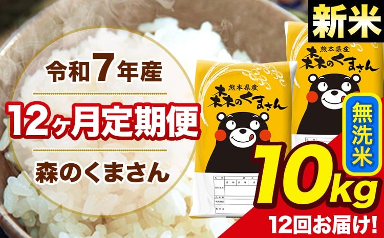 新米 令和7年産 森のくまさん 無洗米 10kg 5kg×2袋 計12回お届け 《お申込み翌月から出荷》 お米 こめ 熊本県産 ご飯 備蓄---mk7tei_294000_10kg_mo12_ng_m---