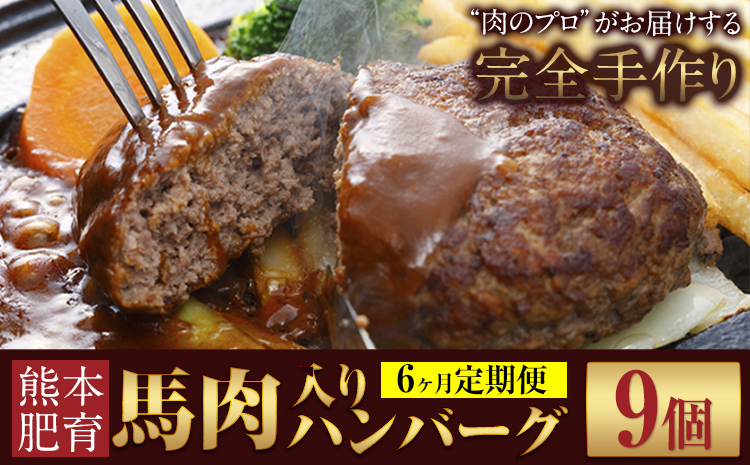 【6ヶ月定期便】ハンバーグ 馬肉入り 手作りハンバーグ 9個 (1個：約150g) 定期便 馬肉ハンバーグ 肉 馬肉 手作り 肉の宮本《申し込みの翌月から出荷(土日祝除く)》惣菜 おかず 肉 牛 豚---sn_fmybhtei_r7_61500_9i_mo6---